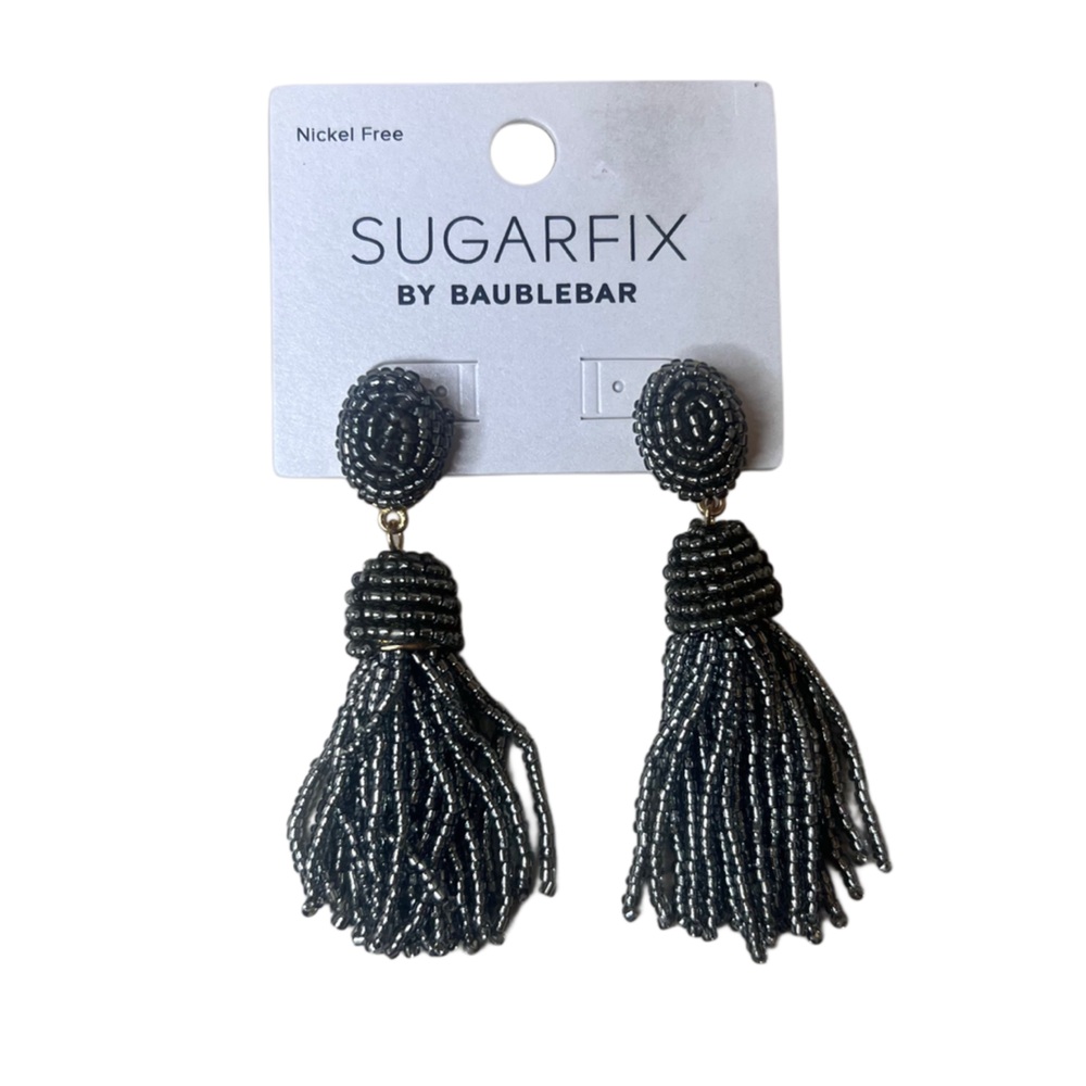 NWT BaubleBar Black Beaded Nickel Free Tassel Earrings